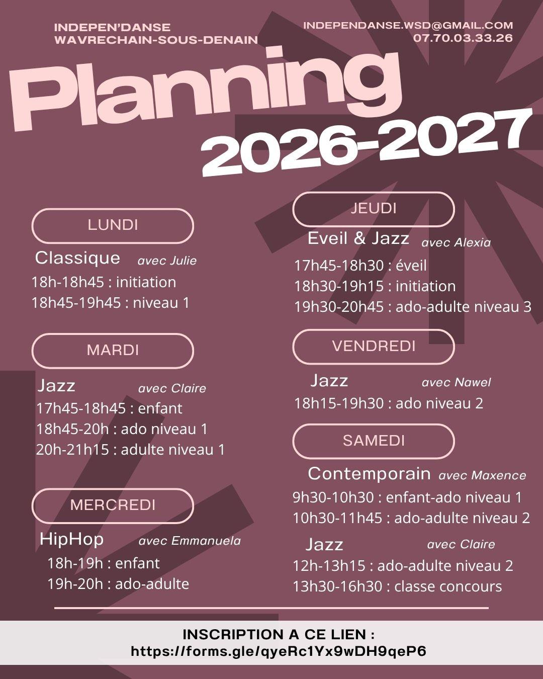Planning complet saison 2026 2027